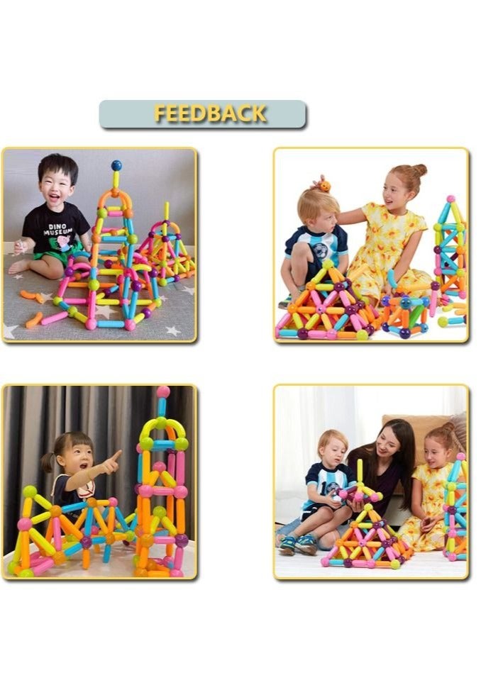 64 Pcs 3D Magnet Building Toys - Magnetic Building Sticks Blocks Toy - STEM Educational Construction Toys - Learning Boys Girls Toys Age 3+ - Birthday Gift  - Image 3