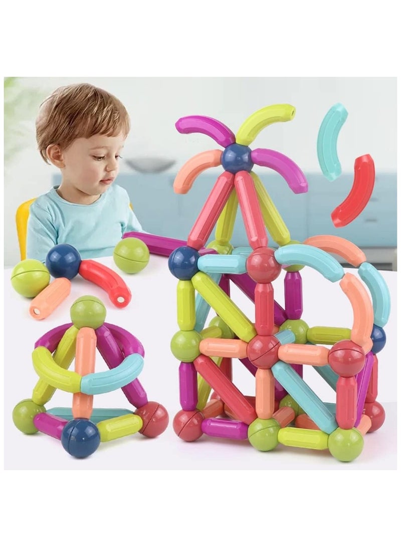64 Pcs 3D Magnet Building Toys - Magnetic Building Sticks Blocks Toy - STEM Educational Construction Toys - Learning Boys Girls Toys Age 3+ - Birthday Gift  - Image 1