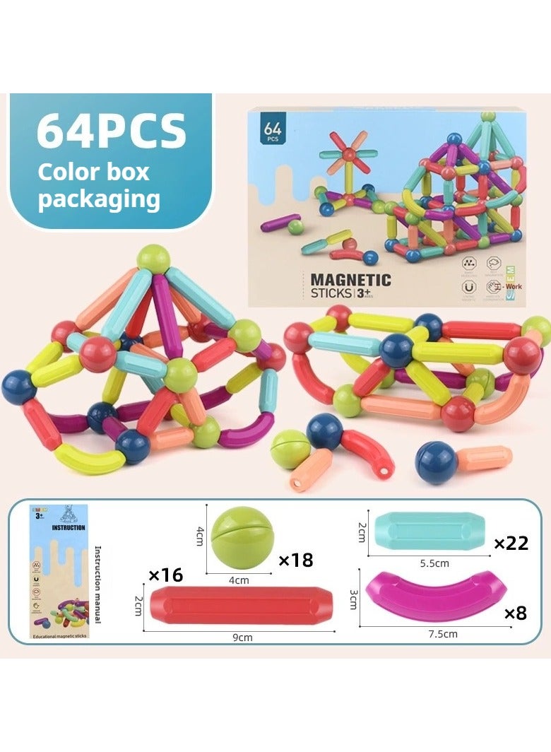 64 Pcs 3D Magnet Building Toys - Magnetic Building Sticks Blocks Toy - STEM Educational Construction Toys - Learning Boys Girls Toys Age 3+ - Birthday Gift  - Image 2