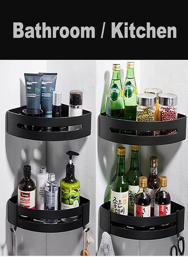 KRYLAR 2Pcs Self-Adhesive Bathroom Corner Shelf with Hooks - No Drilling, Modern Wall-Mounted Shower Storage Rack for Shampoo, Towels & Bathroom Essentials, Rustproof, Space-Saving Organizer for Home - Image 5