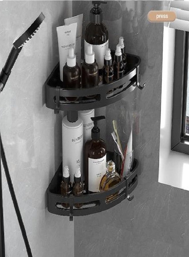 KRYLAR 2Pcs Self-Adhesive Bathroom Corner Shelf with Hooks - No Drilling, Modern Wall-Mounted Shower Storage Rack for Shampoo, Towels & Bathroom Essentials, Rustproof, Space-Saving Organizer for Home - Image 3