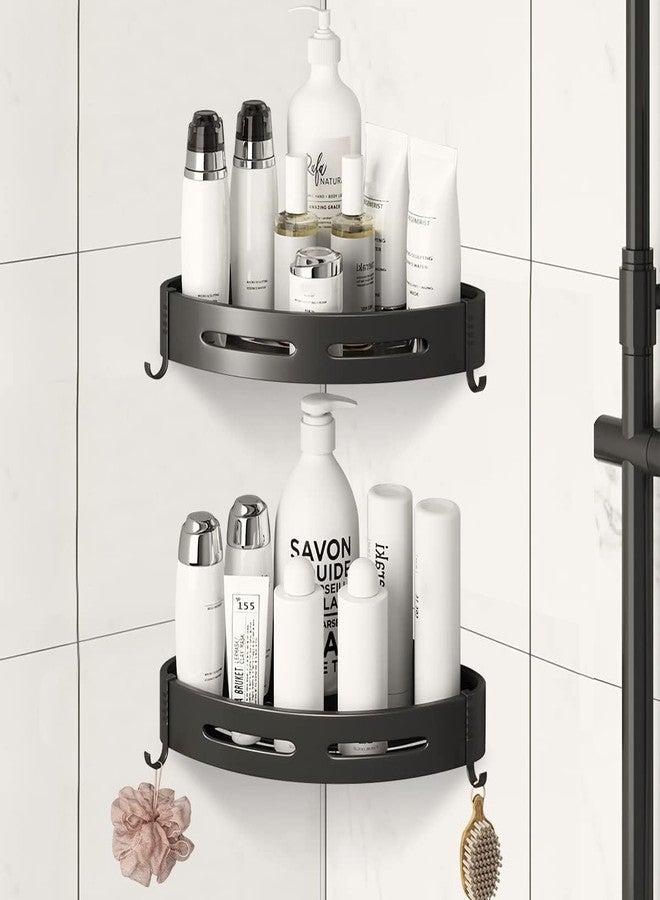 KRYLAR 2Pcs Self-Adhesive Bathroom Corner Shelf with Hooks - No Drilling, Modern Wall-Mounted Shower Storage Rack for Shampoo, Towels & Bathroom Essentials, Rustproof, Space-Saving Organizer for Home - Image 1