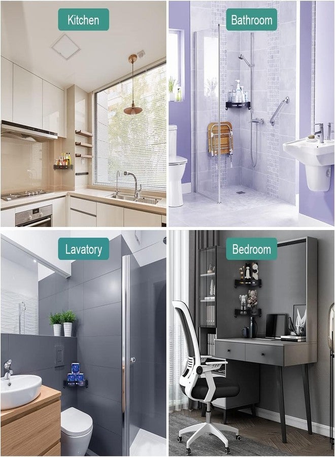 KRYLAR 2Pcs Self-Adhesive Bathroom Corner Shelf with Hooks - No Drilling, Modern Wall-Mounted Shower Storage Rack for Shampoo, Towels & Bathroom Essentials, Rustproof, Space-Saving Organizer for Home - Image 2