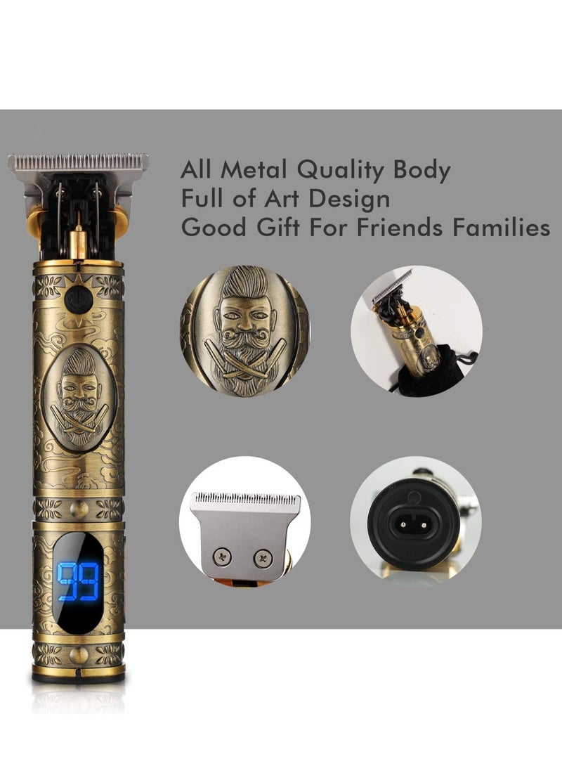 مقص شعر محدث لحلاقة اللحية للرجال، مقصات كهربائية احترافية تعمل بالUSB لقص الشعر، مقصات ذهبية بشفرة T، مقصات برو Li بدون سلك، محدد حواف بدون فراغات، قابلة لإعادة الشحن، مقص قديم مع شاشة LED - Image 3
