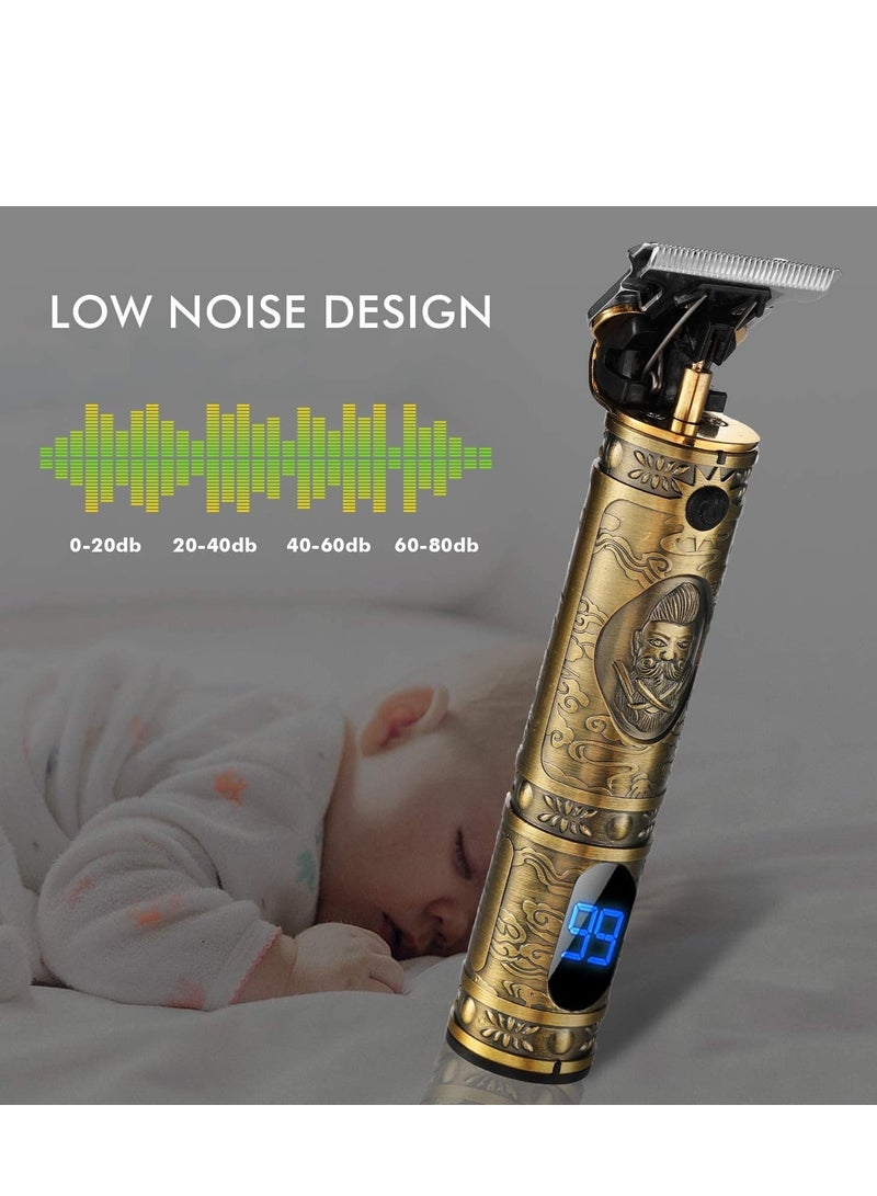 مقص شعر محدث لحلاقة اللحية للرجال، مقصات كهربائية احترافية تعمل بالUSB لقص الشعر، مقصات ذهبية بشفرة T، مقصات برو Li بدون سلك، محدد حواف بدون فراغات، قابلة لإعادة الشحن، مقص قديم مع شاشة LED - Image 4