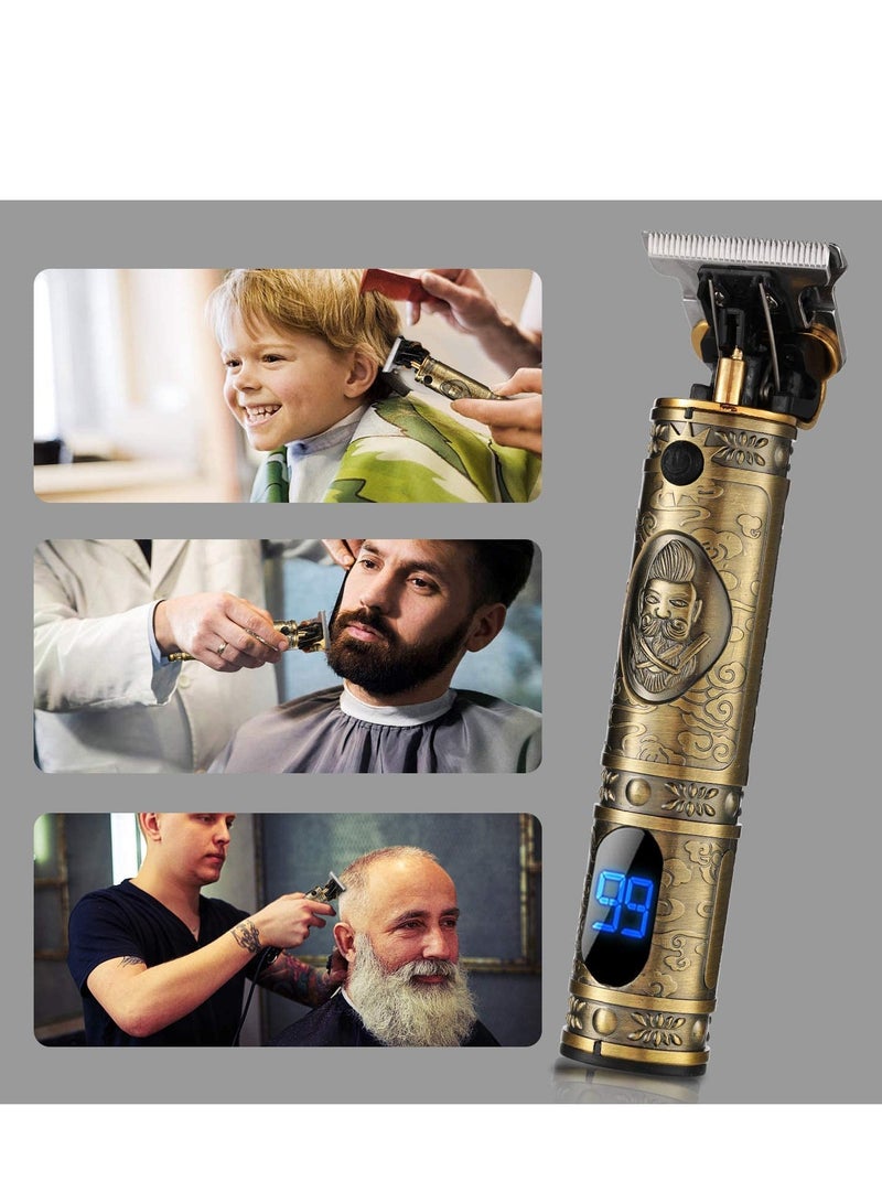 مقص شعر محدث لحلاقة اللحية للرجال، مقصات كهربائية احترافية تعمل بالUSB لقص الشعر، مقصات ذهبية بشفرة T، مقصات برو Li بدون سلك، محدد حواف بدون فراغات، قابلة لإعادة الشحن، مقص قديم مع شاشة LED - Image 2