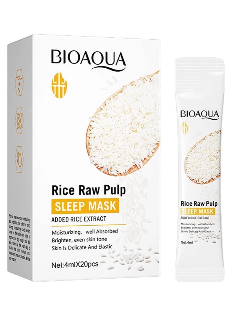 BIOAQUA Pack of 20 Rice Raw Material Sleeping Mask Washable Sleeping Mask Rice Mask for Face Moisturising Anti-Ageing Improves Skin Dullness for Shiny, Radiant Skin - Image 1
