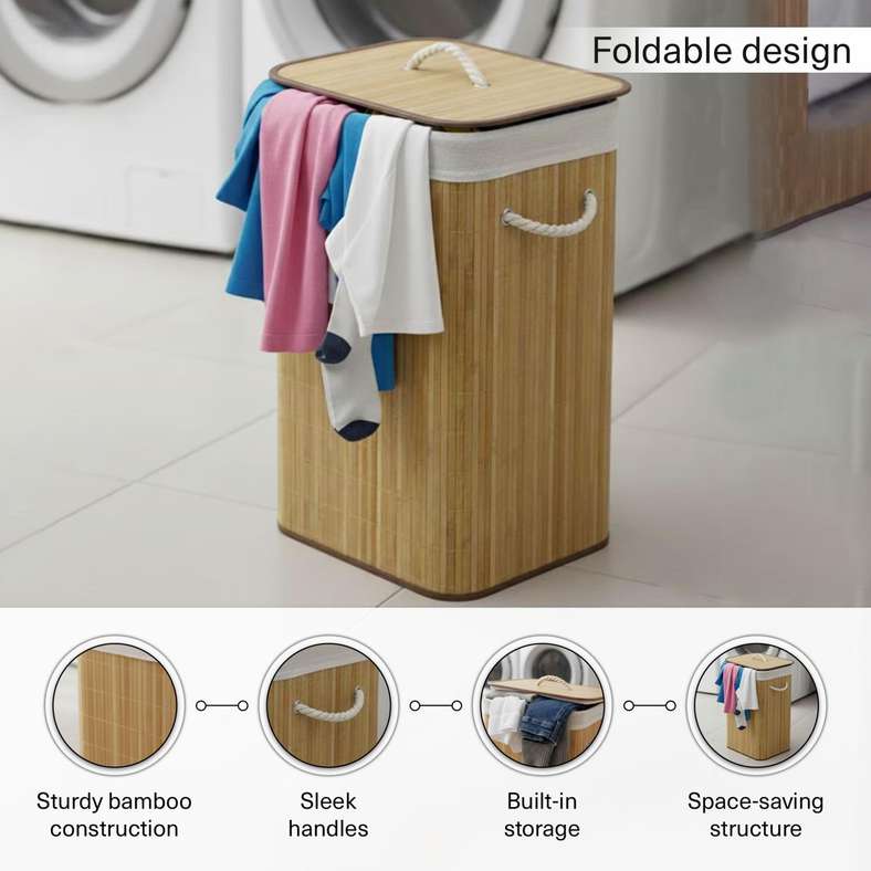 Pan Home Libby Foldable Bamboo Laundry Hamper - Natural - Image 4