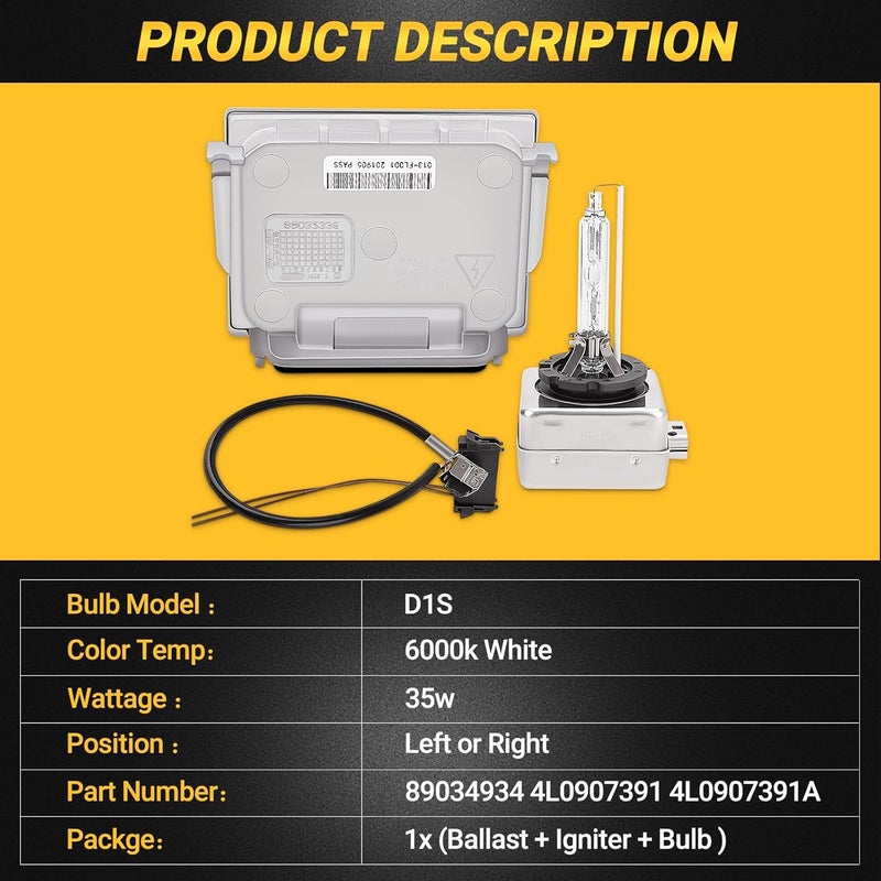 Yikesai Xenon HID Headlight Ballast with Igniter and D1S Bulb for BMW, GMC, Jeep, and More - Image 4