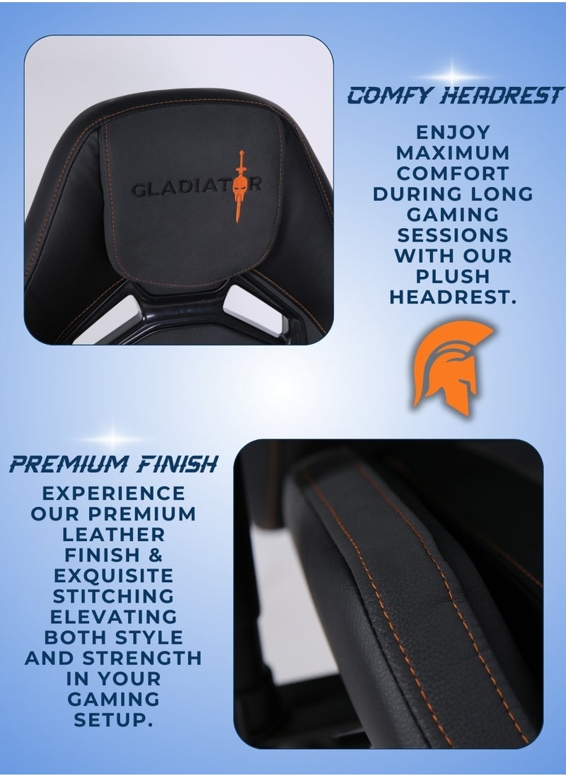 Gladiator - Multifunction High Quality Ergonomic Swivel Adjustable Height Gaming Chair Office Chair Leather High Back Reclining Function Ergonomic Design Comfortable Neck and Lumber Support Armrest Headrest Computer Chair for Home Office 73x127 cm - Image 1