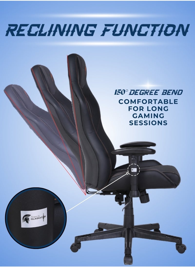 Gladiator - Multifunction High Quality Ergonomic Swivel Adjustable Height Gaming Chair Office Chair Leather High Back Reclining Function Ergonomic Design Comfortable Neck and Lumber Support Armrest Headrest Computer Chair for Home Office 73x127 cm - Image 1