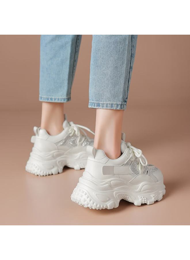 Boerdiqi Spring Autumn Vintage Dad Shoes Thick Sole Height Increasing Comfortable Casual Outdoor Sports Shoes Off-white - Image 4