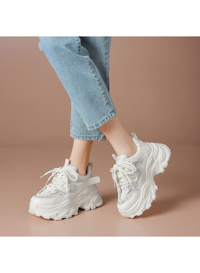 Boerdiqi Spring Autumn Vintage Dad Shoes Thick Sole Height Increasing Comfortable Casual Outdoor Sports Shoes Off-white - Image 3
