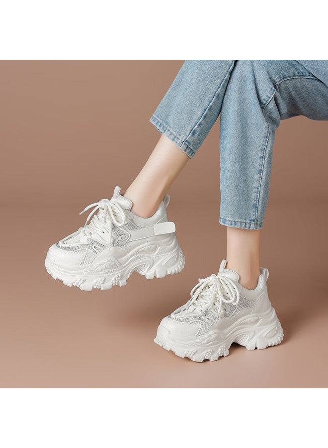 Boerdiqi Spring Autumn Vintage Dad Shoes Thick Sole Height Increasing Comfortable Casual Outdoor Sports Shoes Off-white - Image 1
