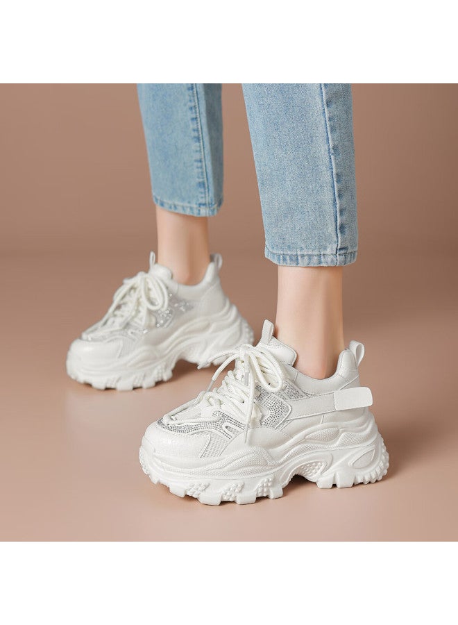 Boerdiqi Spring Autumn Vintage Dad Shoes Thick Sole Height Increasing Comfortable Casual Outdoor Sports Shoes Off-white - Image 2