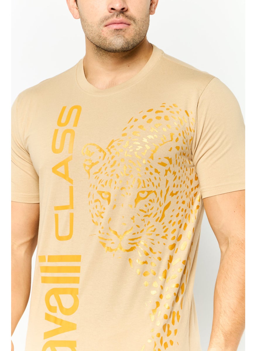 Cavalli Class Men Crew Neck Short Sleeve Brand Logo T-Shirt, Beige  - Image 2