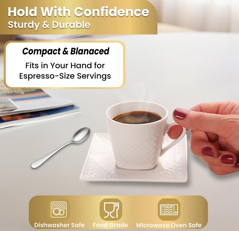 FUOCCI Espresso Cups With Saucer - 3 oz (90 ml) Turkish Coffee Cup, Small Modern Embossed Porcelain for Expresso, Cuban & Arabic Coffee, Elegant White (Set of 6) - Image 5
