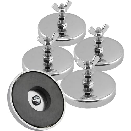 Master Magnetics ماجنتيك ماستر مغناطيس دائري بقاعدة سيراميكية مع برغي وصواميل وصمولة جناح - حزمة مغناطيسات قوية للاستخدام الثقيل - سحب 35 رطل لكل منها - مطلي بالنيكل - 2.04" قطر - 1.25" ارتفاع - 5 قطع - Image 1