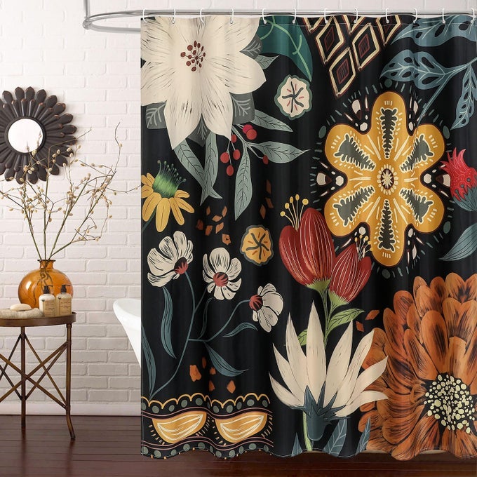 BOHO FLORAL SHOWER CURTAIN TROPICAL LEAVES FABRIC CLOTH SHOWER CURTAINS FOR CHIC ELEGANT BATHROOM DECOR MODERN FARMHOUSE ABSTRACT COLORFUL FLOWER SHOWER CURTAIN 72X72