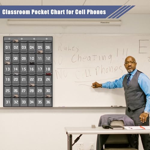 Loghot Classroom Accessories Closet Pocket Chart for Cell Phones Holder Wall Door Hanging Organizer 36 Pockets Gray - Image 3