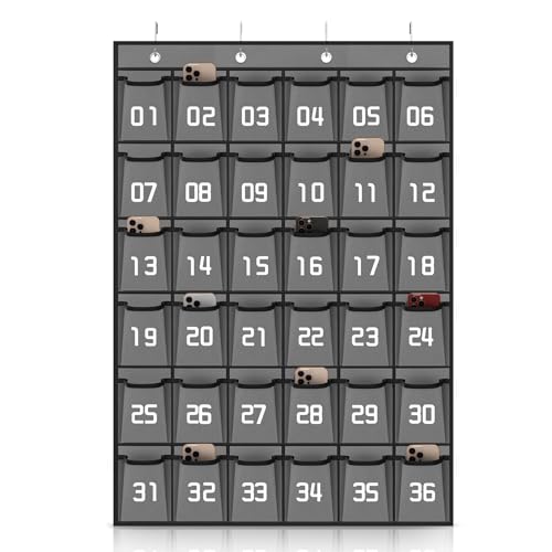 Loghot Classroom Accessories Closet Pocket Chart for Cell Phones Holder Wall Door Hanging Organizer 36 Pockets Gray - Image 1