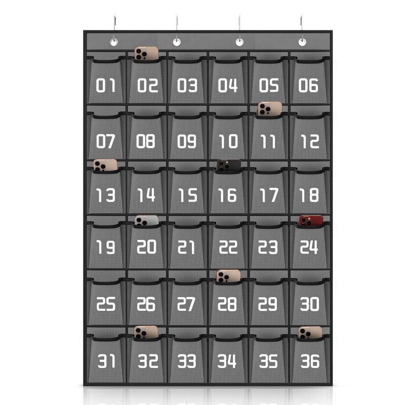 Loghot Classroom Accessories Closet Pocket Chart for Cell Phones Holder Wall Door Hanging Organizer 36 Pockets Gray - Image 2