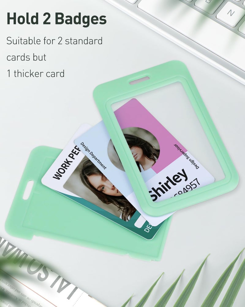Uniclife 3 Pack Sliding ID Badge Holder Vertical Hard Plastic Case with Clear Window Light-green Card Protector Pouch for Office School ID Credit Cards Proximity Key Cards Driver’s Licenses and Passes - Image 2