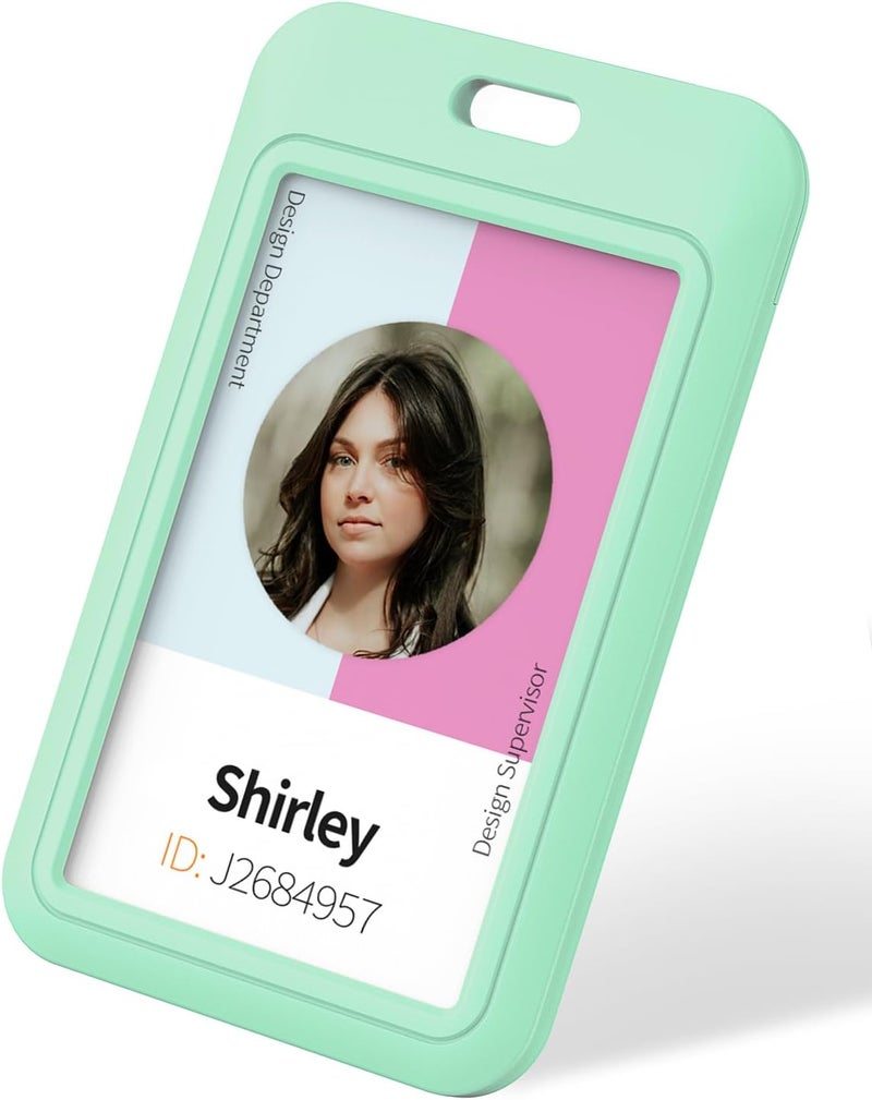 Uniclife 3 Pack Sliding ID Badge Holder Vertical Hard Plastic Case with Clear Window Light-green Card Protector Pouch for Office School ID Credit Cards Proximity Key Cards Driver’s Licenses and Passes - Image 1