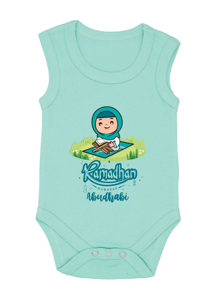 PRINTSHOP4ME - My First Ramadan Abu Dhabi Printed Outfit - Romper for Newborn Babies - Sleeve Less Cotton Baby Romper for Baby Girls - Celebrate Baby's First Ramadan in Style - Image 1