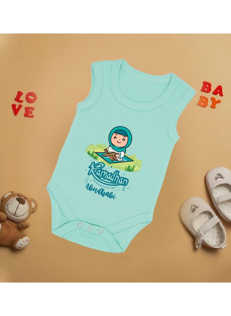 PRINTSHOP4ME - My First Ramadan Abu Dhabi Printed Outfit - Romper for Newborn Babies - Sleeve Less Cotton Baby Romper for Baby Girls - Celebrate Baby's First Ramadan in Style - Image 1