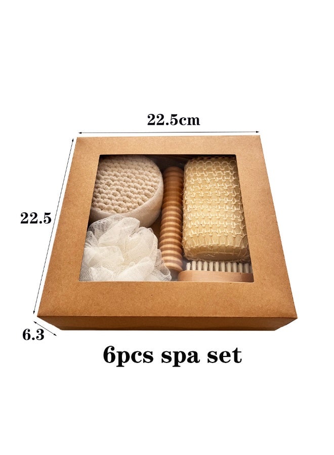 6PCS Natural Bath Spa Set – Exfoliating Shower Kit with Sisal Scrubber, Foot Pumice Stone, Massage Roller, Nail Brush & Bath Sponge Puff Body Care Set - Image 3