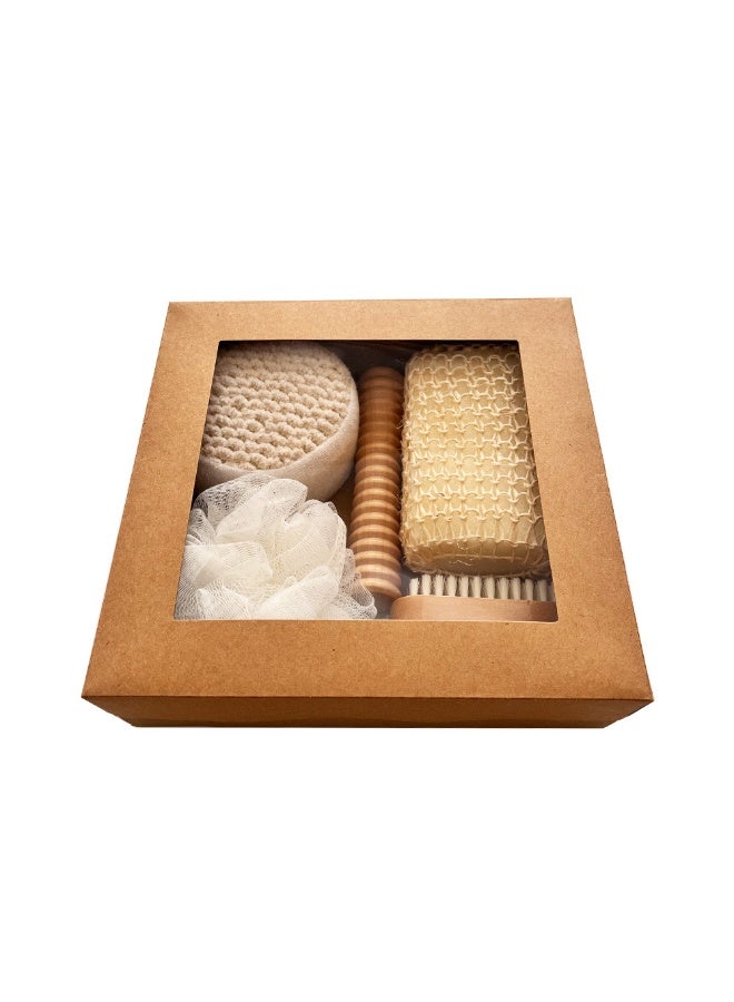 6PCS Natural Bath Spa Set – Exfoliating Shower Kit with Sisal Scrubber, Foot Pumice Stone, Massage Roller, Nail Brush & Bath Sponge Puff Body Care Set - Image 2