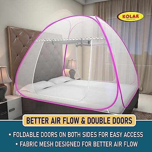 Kolar Mosquito Net for Double Bed | Polyester | King Size Foldable Machardani with Heart Design |Strong and Durable|Tent Type Corrosion Resistant - Pink Color - Image 3