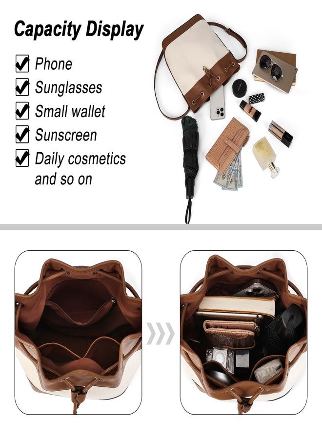 AFKOMST Leather Bucket Bags and Drawstring Crossbody Purse for Women Medium Tote and Hobo Handbags(Bei Brown) - Image 5