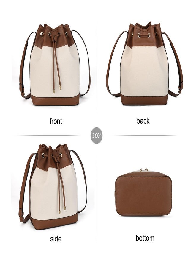 AFKOMST Leather Bucket Bags and Drawstring Crossbody Purse for Women Medium Tote and Hobo Handbags(Bei Brown) - Image 4
