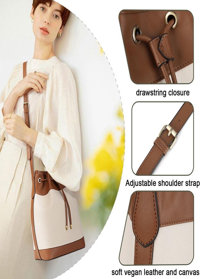 AFKOMST Leather Bucket Bags and Drawstring Crossbody Purse for Women Medium Tote and Hobo Handbags(Bei Brown) - Image 3
