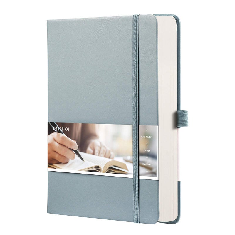 EMSHOI Notebook College Ruled - 256 Numbered Pages, 120 Gsm Thick Paper, A5 Hardcover Leather Lined Journal for Men & Women Work School Journaling Writing Diary 5.7" X 8.3"(GrayBlue) - Image 1