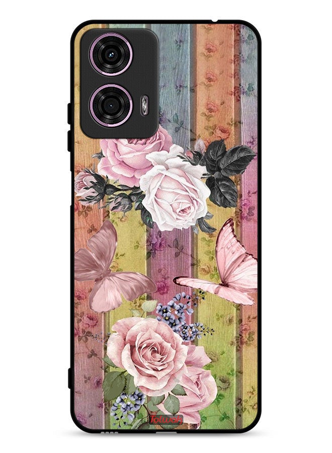 Tolwak Motorola Moto G24 4G Protective Case Cover Peach Butterflies And Roses  - Image 1
