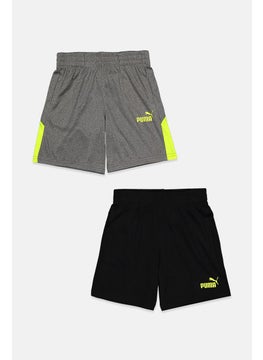 PUMA Kids Boy 2,Pieces Sportswear Fit Brand Logo Shorts Set, Grey and Black  - Image 1