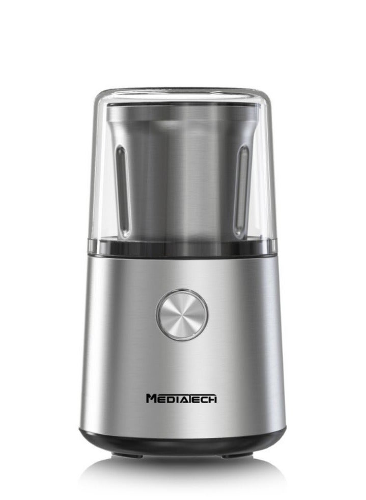 ميديا تيك مطحنة التوابل والقهوة 2 في 1 من، مطحنة جافة ورطبة، 4 شفرات من الفولاذ المقاوم للصدأ، 220 وات، ستانلس ستيل، MT-CG907، فضي - Image 2