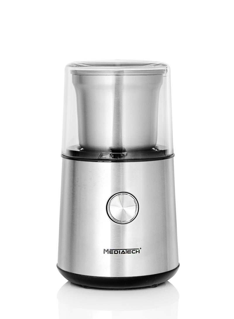 ميديا تيك مطحنة التوابل والقهوة 2 في 1 من، مطحنة جافة ورطبة، 4 شفرات من الفولاذ المقاوم للصدأ، 220 وات، ستانلس ستيل، MT-CG907، فضي - Image 3