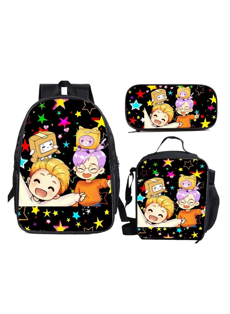 SKT Shiketro lankybox cartoon print school bag kindergarten lunch bag shoulder bag primary school student pencil bag backpack  - Image 1