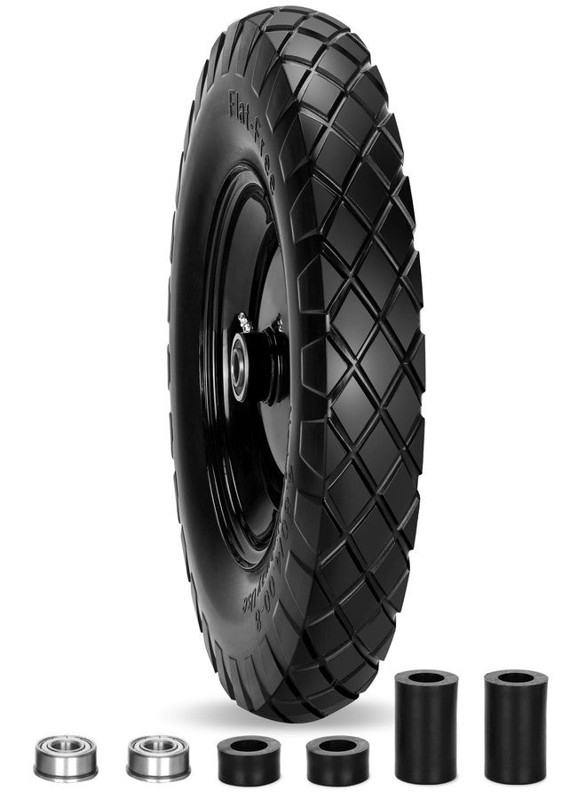 Pontuss Upgraded 16" Flat Free Wheelbarrow Wheels and Tires, 4.80/4.00-8 Solid Wheelbarrow Tires with 5/8"&3/4" Bearings,14"-16" Universal Fit Wheelbarrow Wheels for Wheelbarrows/Garden Trailer - Image 1