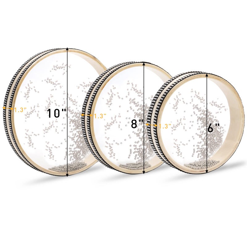 Fasmov 3 Pieces Wave Bead Sea Drum, Wave Sound Drum with Hardwood Shell Musical Instrument Percussion for Home School Supplies, 6 Inch, 8 Inch, 10 Inch - Image 2