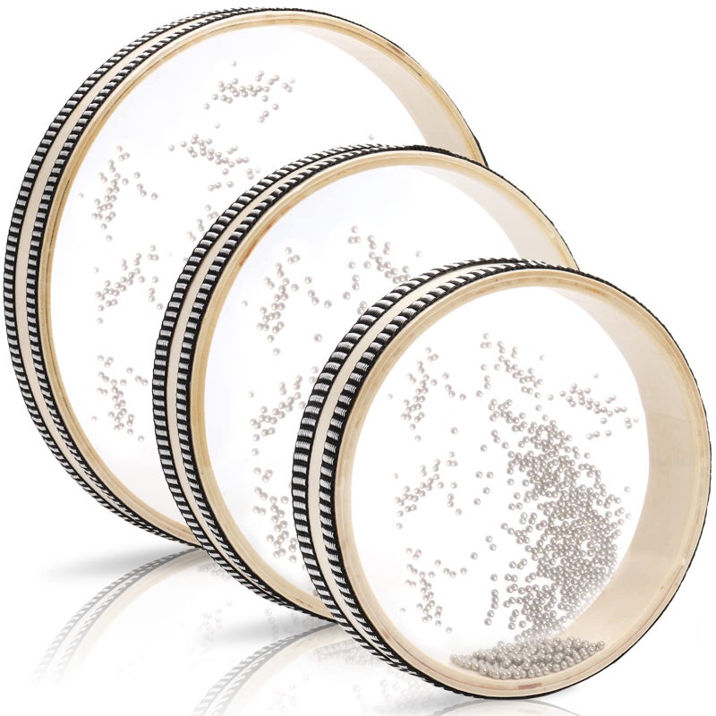 Fasmov 3 Pieces Wave Bead Sea Drum, Wave Sound Drum with Hardwood Shell Musical Instrument Percussion for Home School Supplies, 6 Inch, 8 Inch, 10 Inch - Image 1