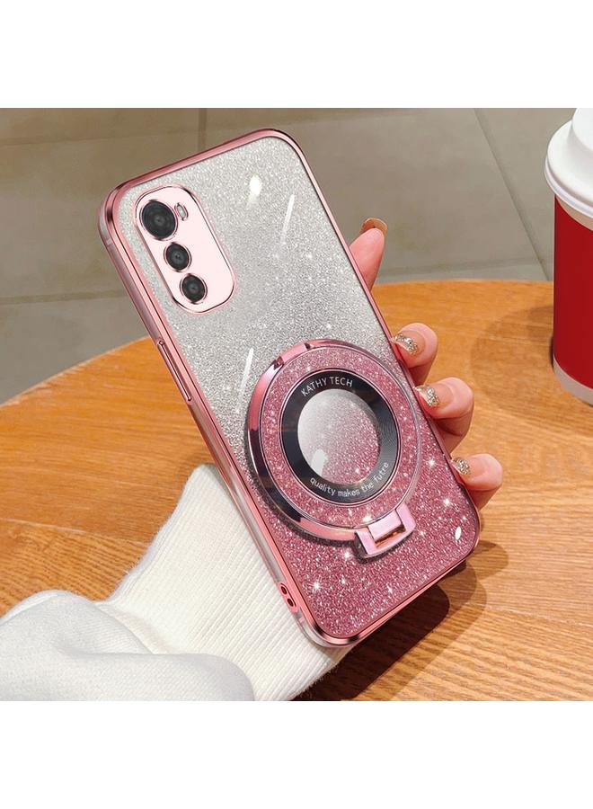 The Bros Case For Motorola Moto G52 / G82 Plated Gradient Glitter Round Holder TPU Phone Case