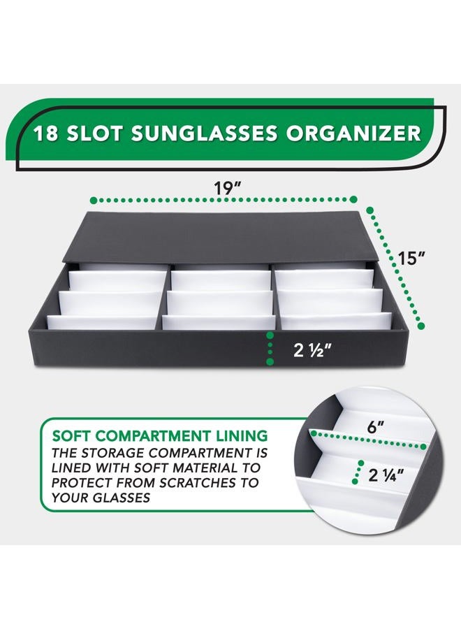 ProSource 18 Slot Sunglasses Organizer Box Stand Display Case/Tray, Fabric Lined & Snap Close - Image 2