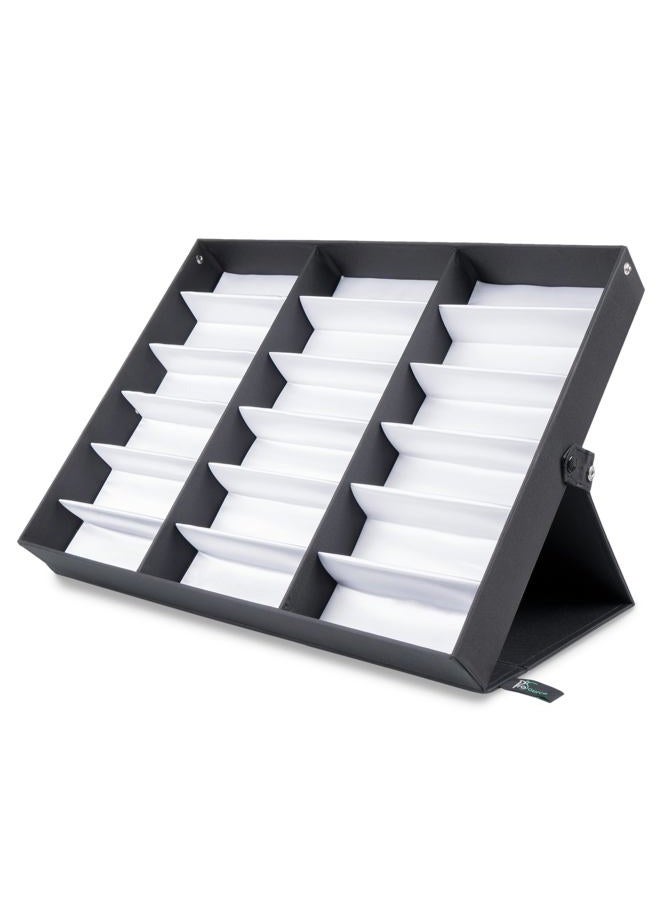 ProSource 18 Slot Sunglasses Organizer Box Stand Display Case/Tray, Fabric Lined & Snap Close - Image 1
