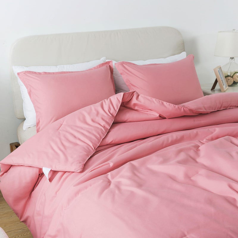 Caressma Pink Comforter Set Twin Size Blush Women Girls Bink Down Beality Boho Bedding Comforter Stele Comforter Fluffy Microfiber (68 "" X90 "") لجميع الفصول مع PillowCase - Image 4