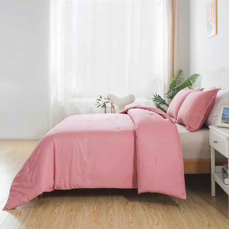 Caressma Pink Comforter Set Twin Size Blush Women Girls Bink Down Beality Boho Bedding Comforter Stele Comforter Fluffy Microfiber (68 "" X90 "") لجميع الفصول مع PillowCase - Image 3